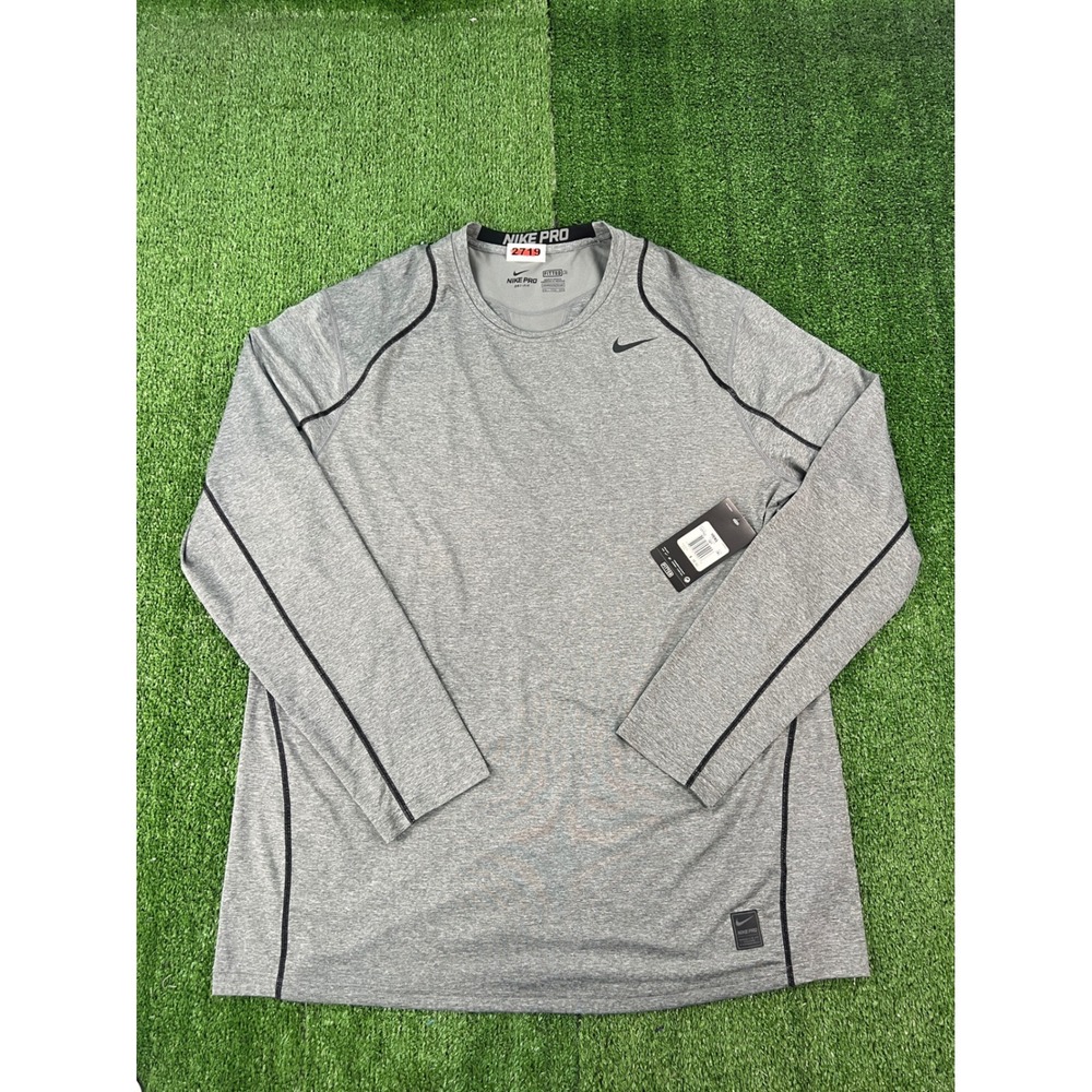 Nike Pro Dri-FIT Mens 2XL Gray Long Sleeve Fitted Training Shirt 703100-091 NWT